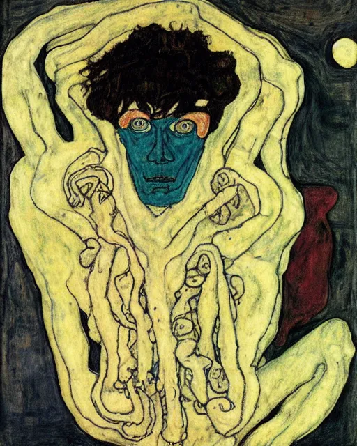 Image similar to portrait of cthulhu by egon schiele