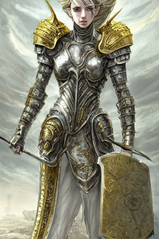 Image similar to portrait knights of Zodiac girl, metallic Silver and ice color reflected armor, in ruin Agora of Athens, ssci-fi, fantasy, intricate, very very beautiful, elegant, golden light, highly detailed, digital painting, artstation, concept art, smooth, sharp focus, illustration, art by art by tian zi and artgerm and greg rutkowski and alphonse mucha and loish and WLOP