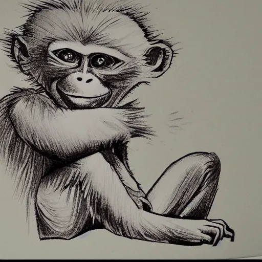 Squirrel Monkey Original 6x8 inch Ink Drawing — Laura Wolf, Artist