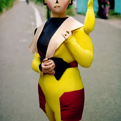 Prompt: elegant woman dressed up as pikachu art photo by Steve McCurry