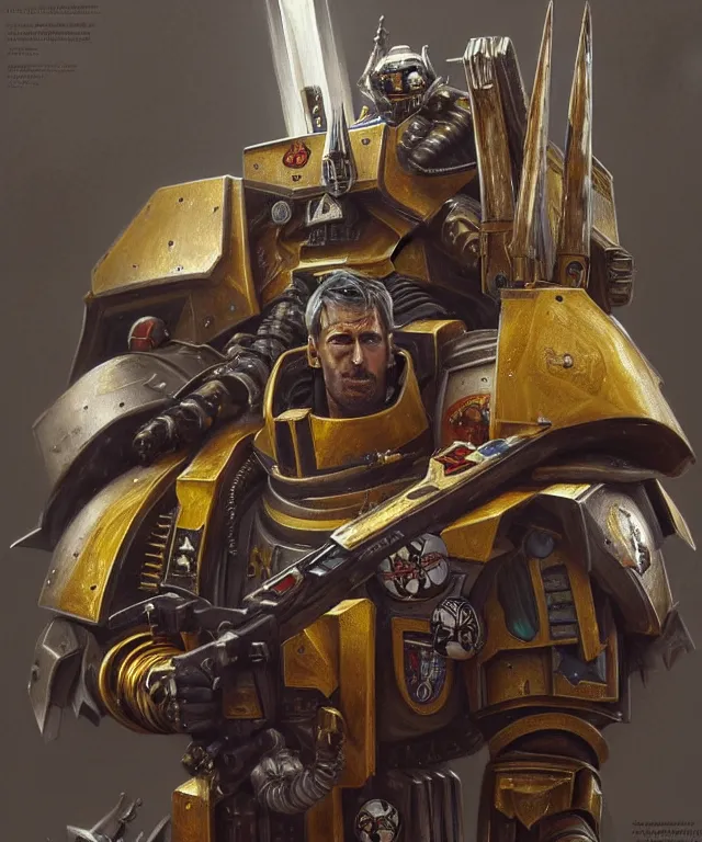 Image similar to Peter Crouch, Footballer as a Warhammer 40k Space Marine, portrait, fantasy, intricate, elegant, highly detailed, digital painting, artstation, concept art, smooth, sharp focus, illustration, art by artgerm and greg rutkowski and alphonse mucha