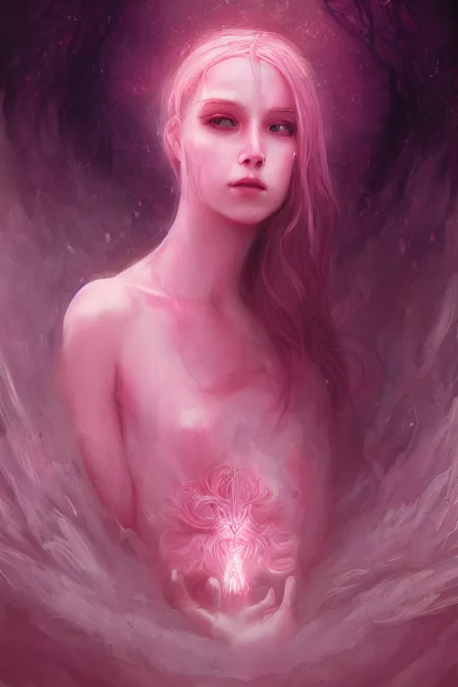 Prompt: Beautiful Goddess of Pink Vapor, digital art, fantasy, magic, professional illustration by Seb McKinnon, WLOP, and artgerm, illustration