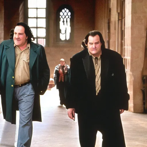 Prompt: Tony Soprano and Kurt Russell visiting Hogwarts,