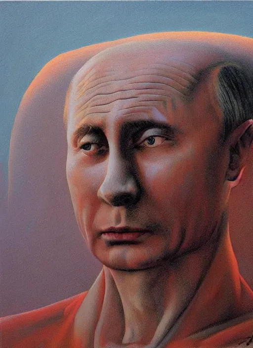 Image similar to Painting in a style of Beksinski featuring Vladimir Putin