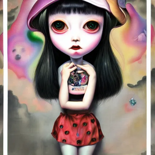 Image similar to Glitchpunk girl, painting by Mark Ryden and Artgerm and Margaret Keane and Yoshitomo Nara and Hikari Shimoda, detailed, 4K HD, trending on artstation