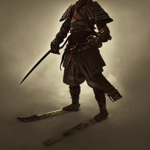 Prompt: Portrait of Sickly diseased dying Samurai warrior wielding a katana, by Feng Zhu, highly detailed, excellent composition, cinematic concept art, dramatic lighting, trending on ArtStation