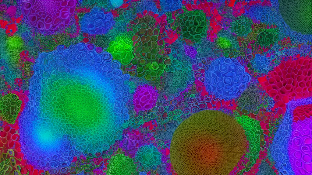 Image similar to a close up of a bunch of different colored objects, a raytraced image by benoit b. mandelbrot, behance, generative art, fractalism, biomorphic, greeble