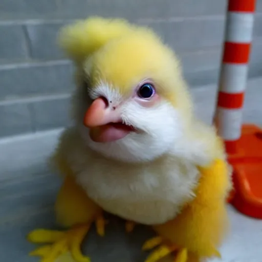 Image similar to cute baby chick dressed as an inmate