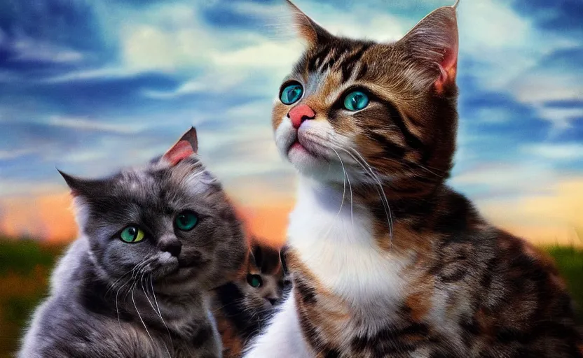 Prompt: photorealistic imagery of sky full of cats