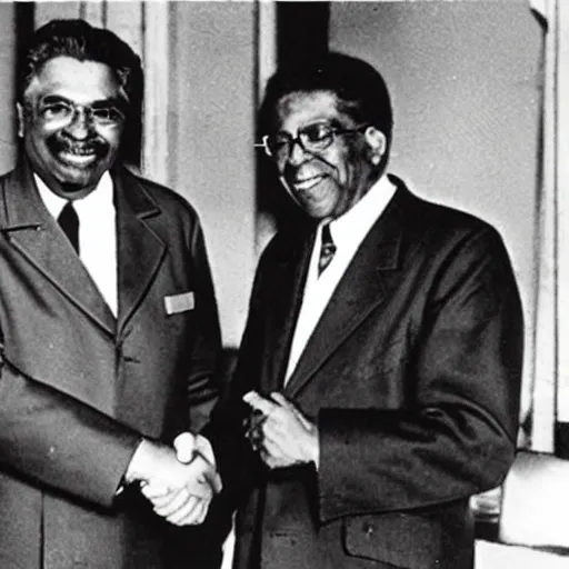 Image similar to stalin shaking hands with thomas sowell