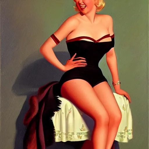 Prompt: Pin-up of Doris Day by Gil Elvgren, realist, oil on canvas.