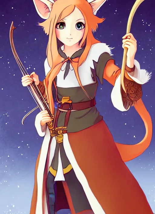 Prompt: a gorgeous female bard, d & d, fantasy art, fox ears, by studio ghibli, anime key art