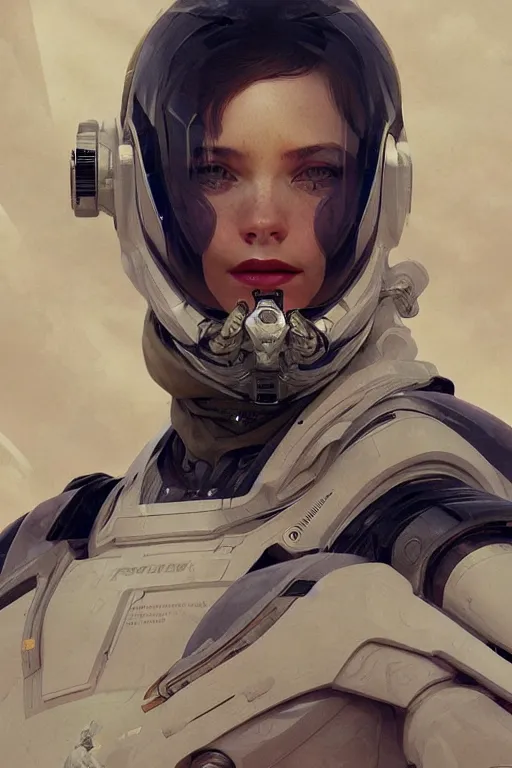 Image similar to A full portrait of a scifi space fighter pilot, intricate, elegant, highly detailed, digital painting, artstation, concept art, smooth, sharp focus, illustration, art by Krenz Cushart and Artem Demura and alphonse mucha