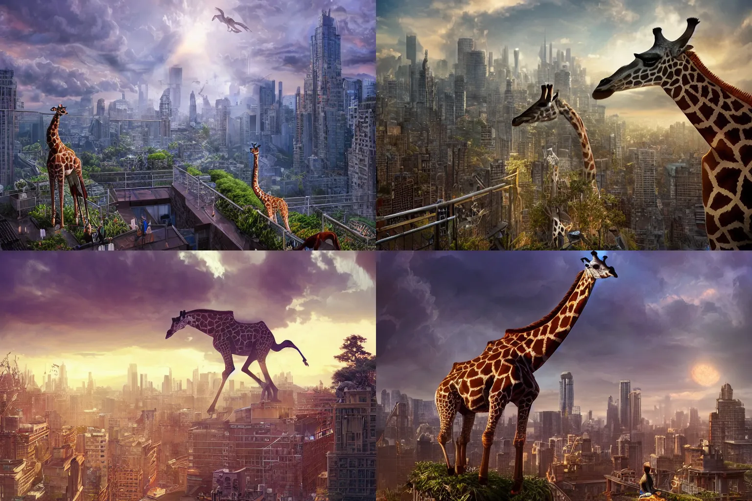 Prompt: rooftop but giraffe but zoo, intricate, epic lighting, cinematic composition, hyper realistic, 8 k resolution, unreal engine 5, by artgerm, tooth wu, dan mumford, beeple, wlop, rossdraws, james jean, andrei riabovitchev, marc simonetti, yoshitaka amano, artstation