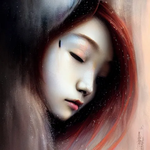 Prompt: detailed portrait of japanese girl, spring light, painting by lise deharme