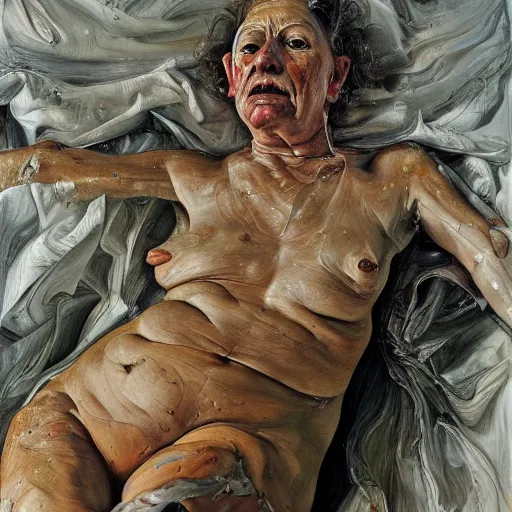 Image similar to high quality high detail painting by lucian freud and jenny saville, hd, multiverse, turquoise