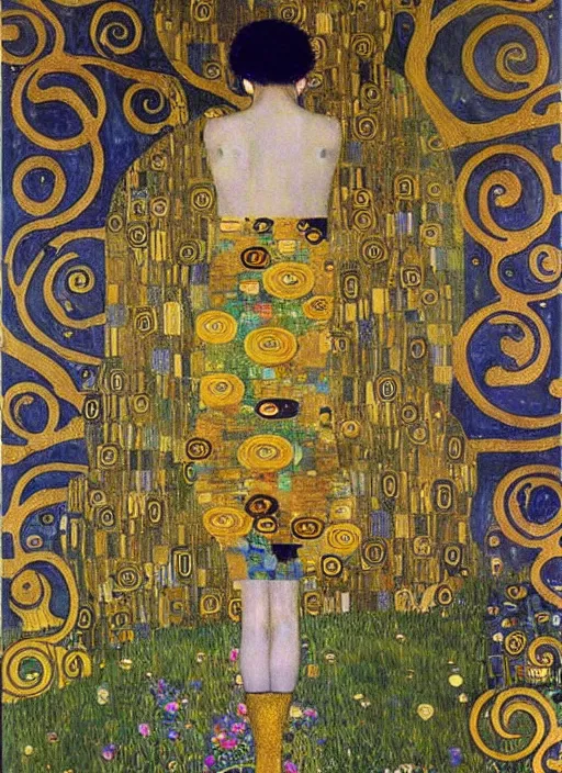 Image similar to beautiful detailed tarot card, painting by gustav klimt