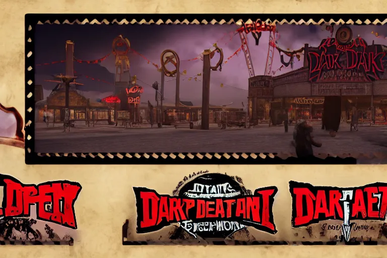 Image similar to 3d sculpt of an arched sign for a circus called 'the dark metal carnival', red dead redemption2, las vegas, artstaton, digital illustration