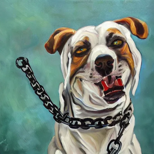 Image similar to mad dog on a chain, oil painting by jennifer pochinski,