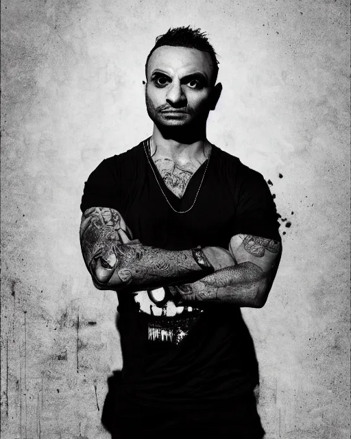 Image similar to Michael Mando as Nacho Varga, backlit portrait, black background, cinematic lighting, atmospheric, digital artwork