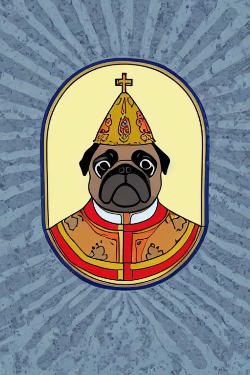 Image similar to Portrait of a pug as the pope, medieval, sticker, colorful, illustration, highly detailed, simple, smooth and clean vector curves, no jagged lines, vector art, smooth