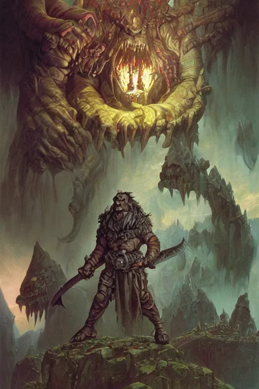 Image similar to a dungeons and dragons ogre, realistic oil painting by thomas cole and wayne barlowe and brom, lotr, dnd