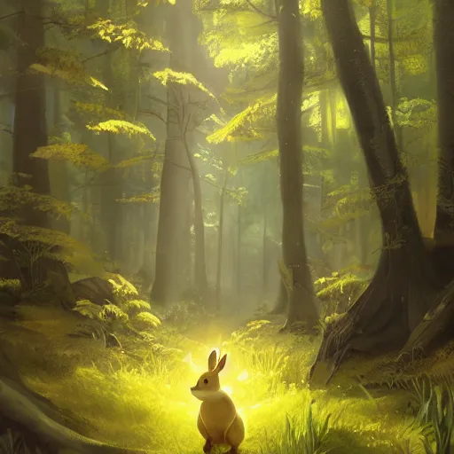 Image similar to concept art painting of an anthropomorphic chubby doe wearing yellow robes, in the deep forest, realistic, detailed, cel shaded, in the style of makoto shinkai and greg rutkowski and james gurney