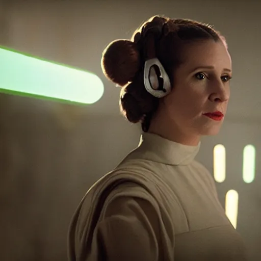 Image similar to rachel levine as princess leia in star wars episode 6, 8k resolution, full HD, cinematic lighting, award winning, anatomically correct