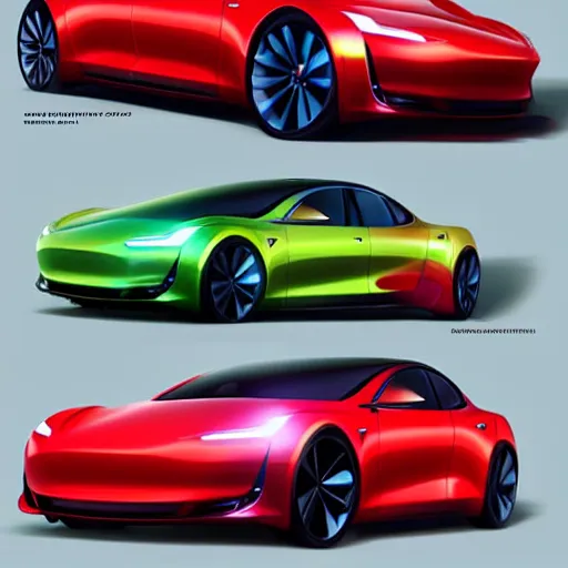 Prompt: Digital concept of a futuristic Tesla supercar, vivid color hues, commercial magazine advertisment, trending on artstation