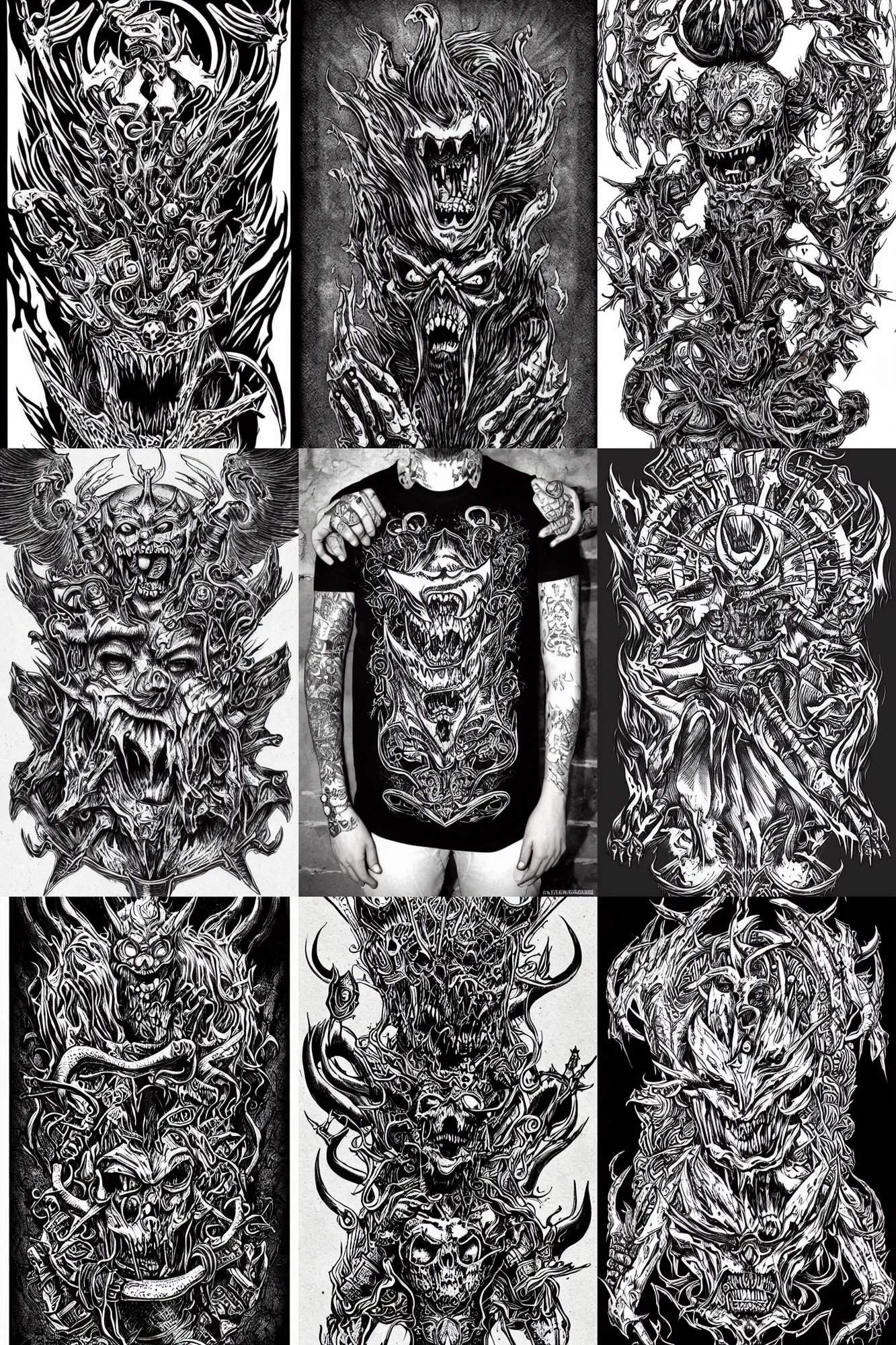 Prompt: Heavy Metal TShirt Design, The Devil from Cuphead, crosshatching, highly detailed, smooth, intricate, ornate, hot topic, metalomania, killstar, tattoo artist