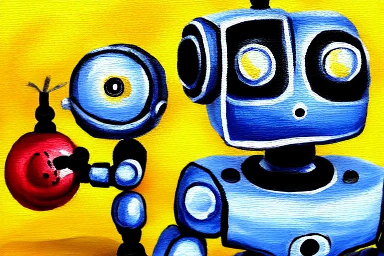 Image similar to a cute little robot painting by rolando, cyril