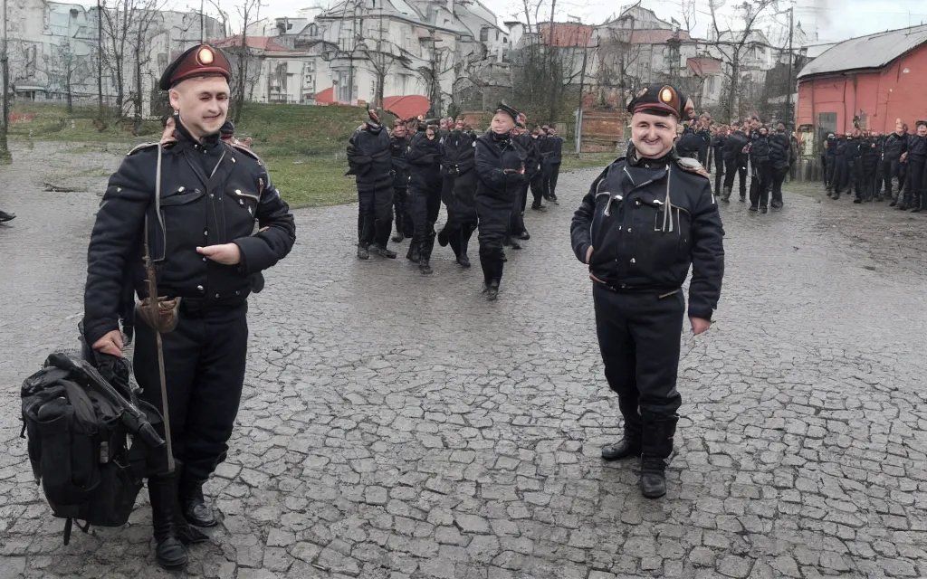 Prompt: happiness of a belarusian policeman