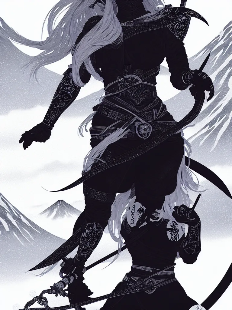 Image similar to portrait ninja gaiden girl, black plus white ninja wardrobe, at snowy fuji mountain sunrise, ssci - fi and fantasy, intricate and very very beautiful, detailed, digital painting, artstation, concept art, smooth and sharp focus, illustration, art by tian zi and wlop and alphonse mucha