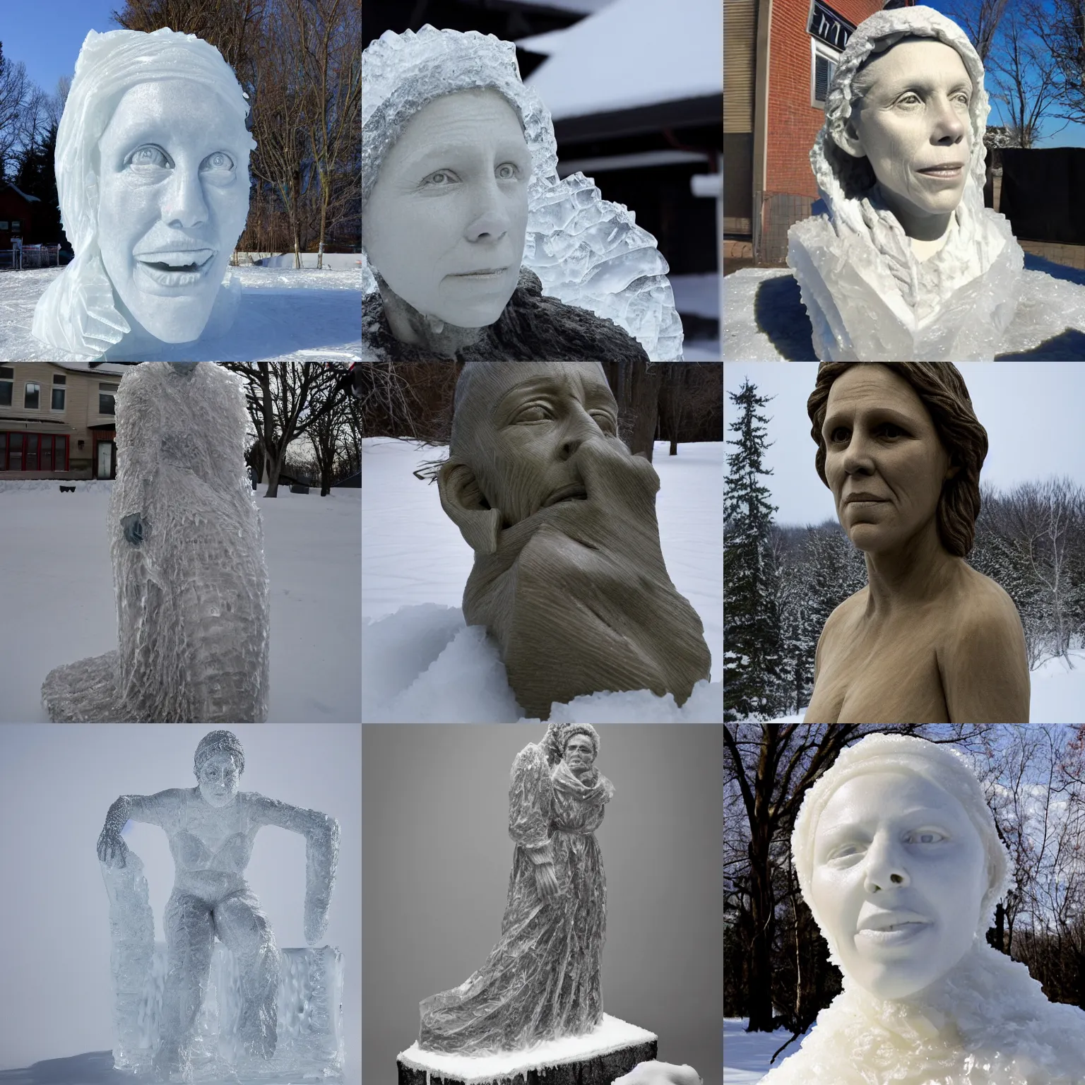 Prompt: frances mcdormand sculpture carved out of ice