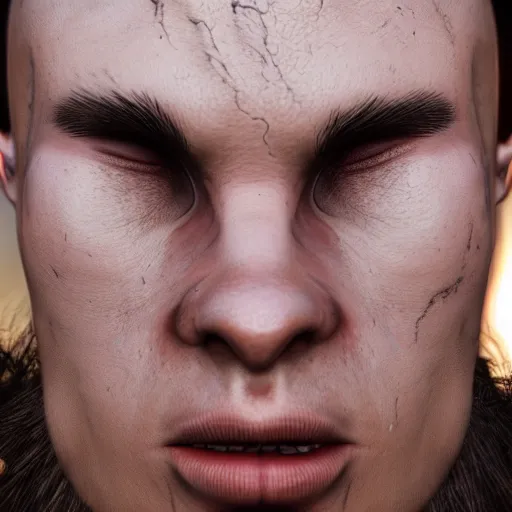 Prompt: human - dragon hybrid, close up face, 8 k, hyperrealistic, trending on artstation