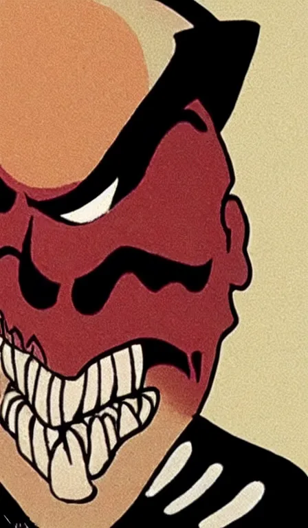 Prompt: Hanna Babera cartoon still of The Red Skull, close-up view