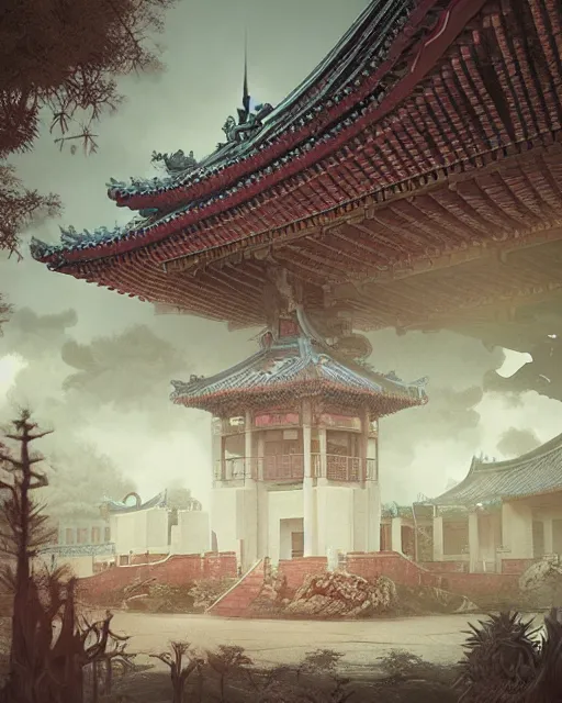 Image similar to tang dynasty palace by peter mohrbacher and dan mumford and nekro, cgsociety, volumetric light, 3 d render