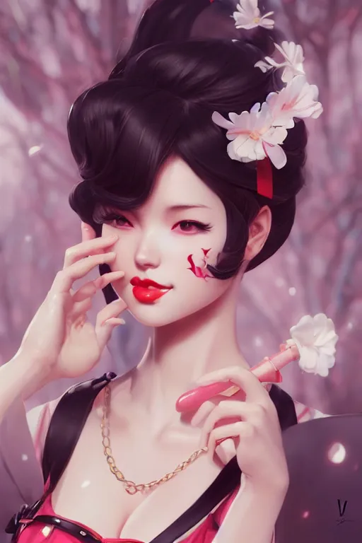 Image similar to a pin up and beautiful fashion charming dreamlke japan girl with lv jewelry, character art, art by artgerm lau and wlop and and ilya kuvshinov and john singer sargent, hyperdetailed, 8 k realistic, symmetrical, frostbite 3 engine, cryengine, dof, trending on artstation, digital art