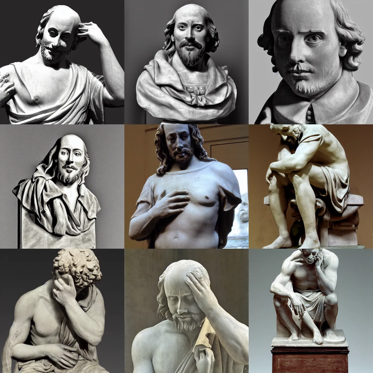 Prompt: william shakespeare crying, as a marble statue