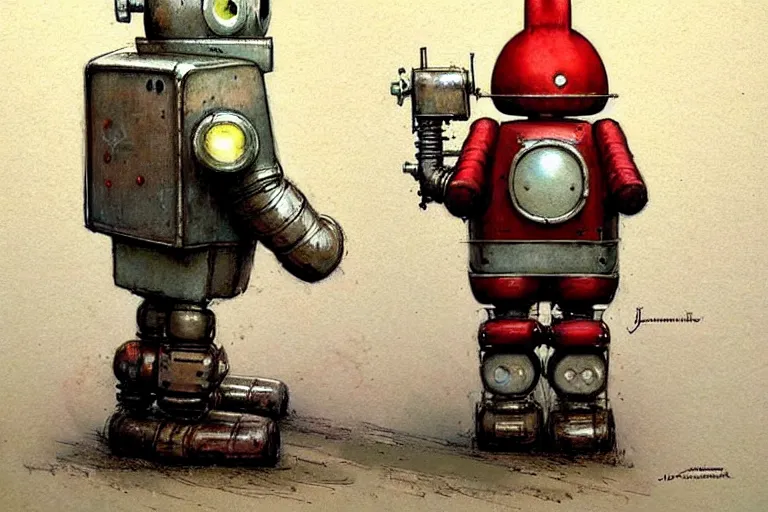 Prompt: adventurer ( ( ( ( ( 1 9 5 0 s retro future robot android fat knome tractor robot. muted colors. ) ) ) ) ) by jean baptiste monge!!!!!!!!!!!!!!!!!!!!!!!!! chrome red