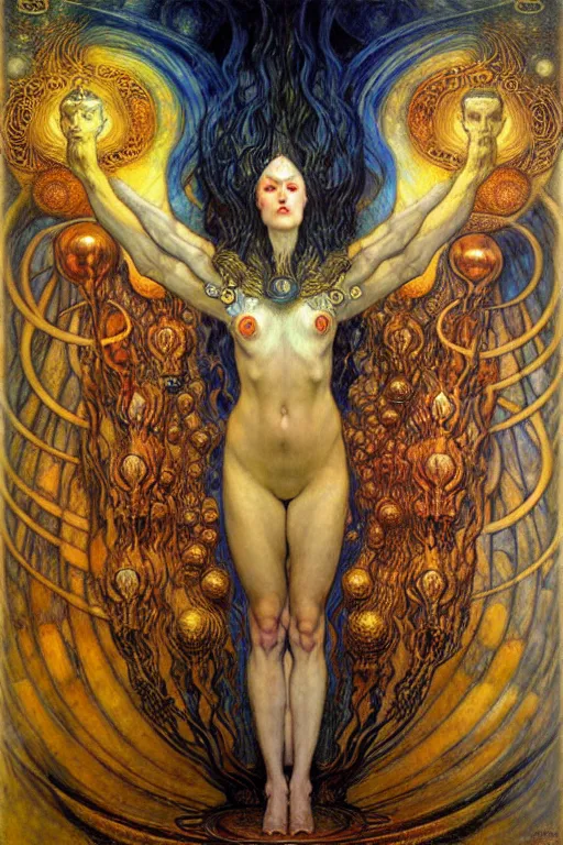 Image similar to Divine Chaos Engine by Karol Bak, Jean Delville, William Blake, Gustav Klimt, and Vincent Van Gogh, symbolist, visionary