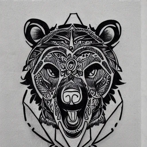 Image similar to tattoo design, stencil, bear, wreath surrounding bear