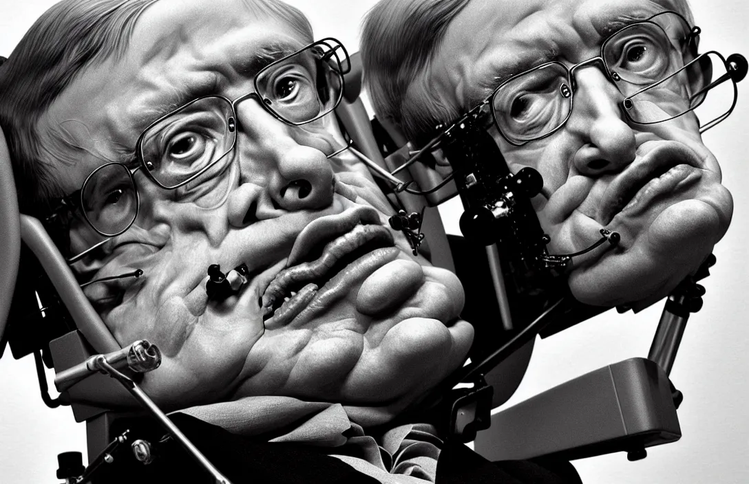 Image similar to stephen hawking!!!!!!!!!!!!!!!!!!!!!!!!!!!, detailed face, detailed painting, flat lighting by alberto mielgo and paul slater