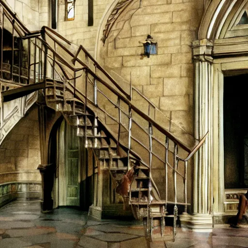 Prompt: harry potter arguing with a staircase