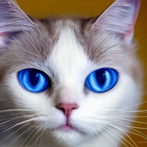 Prompt: White Cat with ethereal blue eyes