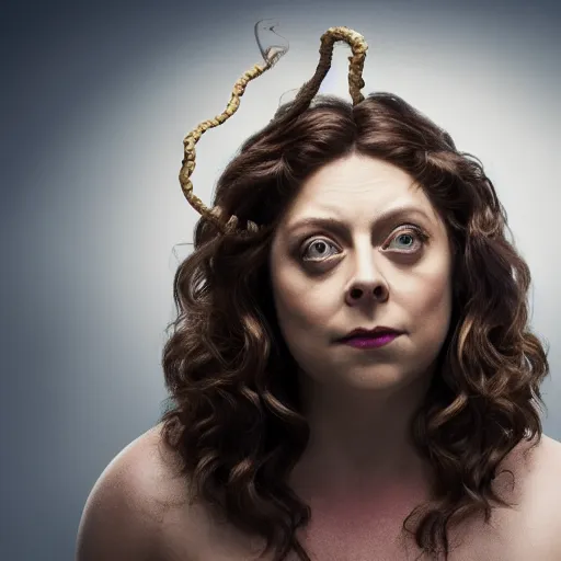 Image similar to rachel bloom as medusa in real life, highly detailed, hyper realistic, 8 k resolution