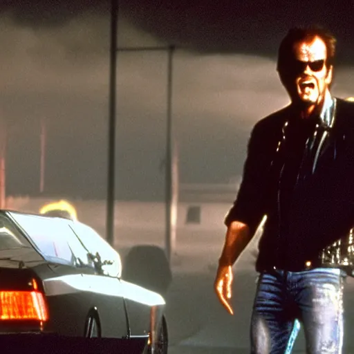 Prompt: scene where Jack Nicholson plays Terminator and kills John Connor, scene from the film