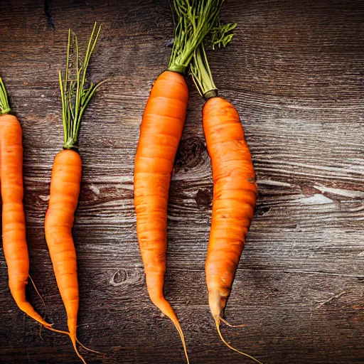 Prompt: photo Carrots on a table