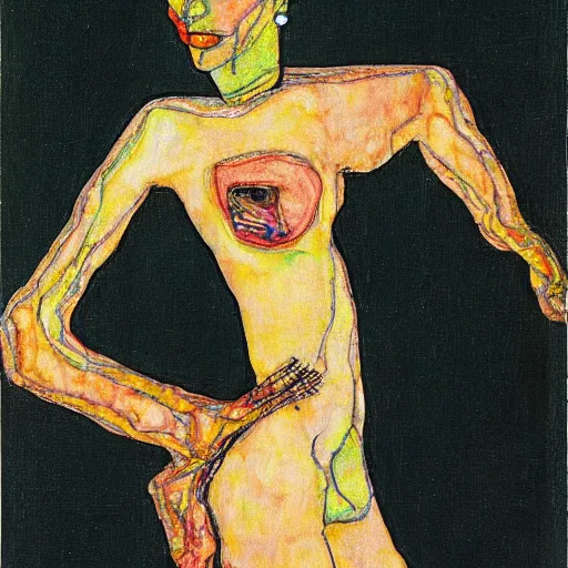 Image similar to lady gaga painted by egon schiele