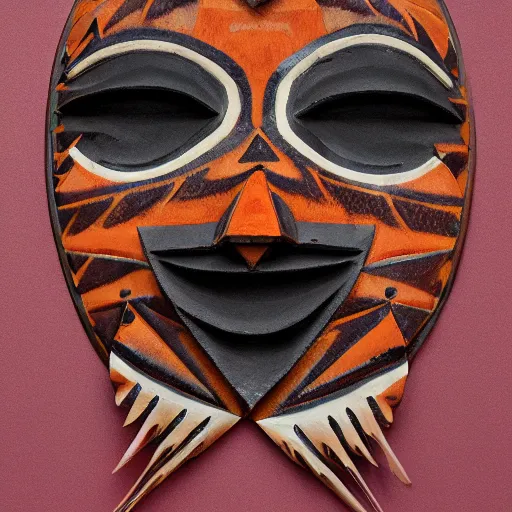 Image similar to symmetrical product photograph of a tribal mask made from waterlilys